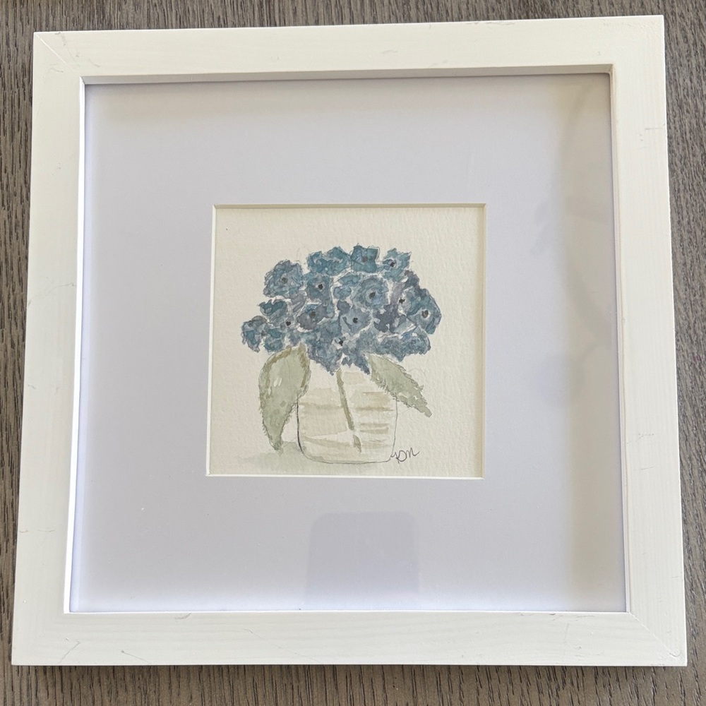 Framed Blue Hydrangea Watercolor Art Print
